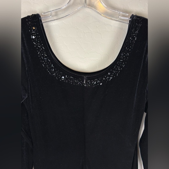 JR Nites Petites By Caliendo Beaded Velvet Long Sleeve Maxi USA 8P Black 1287 - Picture 5 of 8